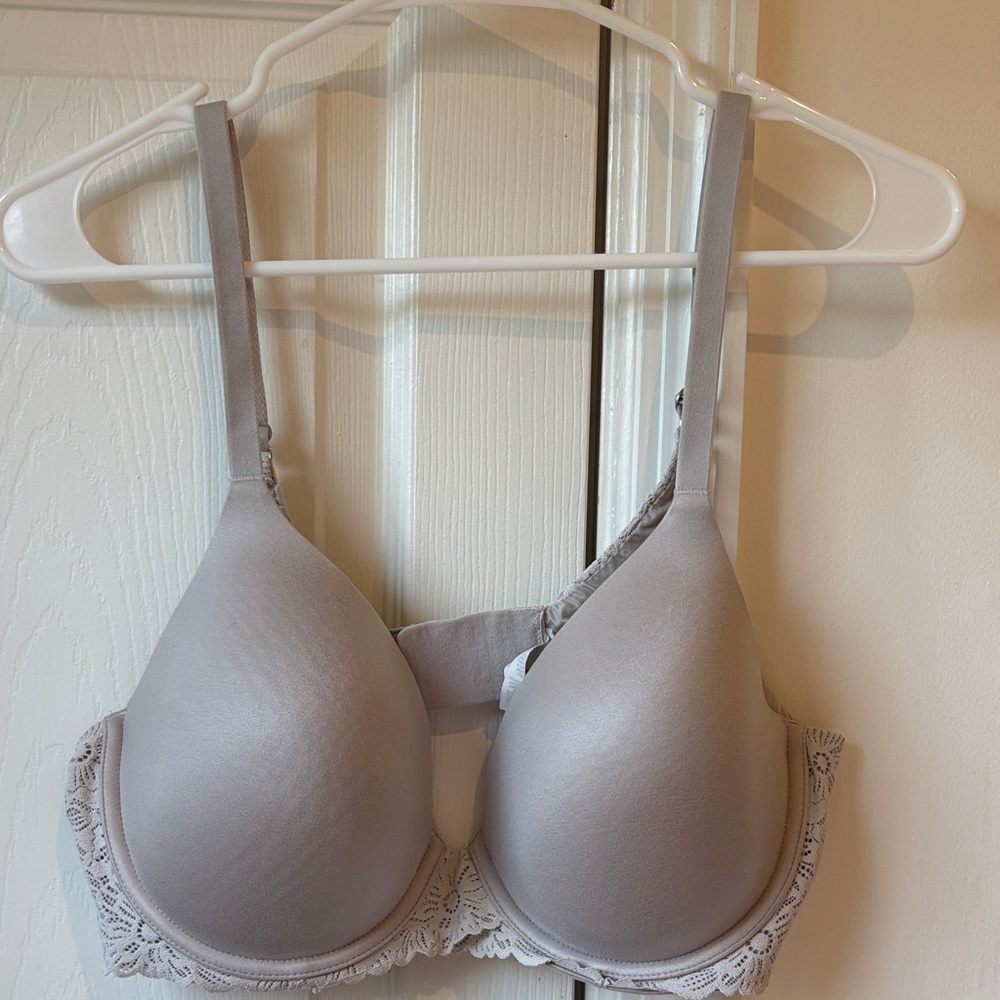 Aerie real sunnie full coverage Women's Smooth Light Gray Lace-Trim T-Shirt Bra